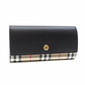 Burberry Folio Long Wallet Ladies Black Beige PVC Leather 8057972 Check Conti...